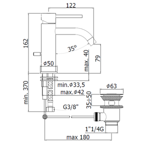 Light LIG075CR | Miscelatore per lavabo + piletta di scarico, cromo