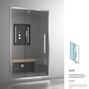 PVF Porta battente pivot da 100cm per bagno turco, con fisso in linea, vetro trasparente, vari profili 