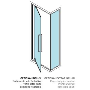 PV+FB Porta battente pivot da 70cm per bagno turco, con fisso laterale da 40cm, vetro trasparente, vari profili 
