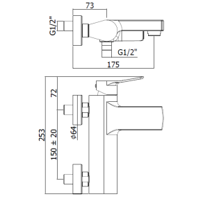 Tilt TI023CR | Miscelatore vasca esterno con kit doccino, cromo